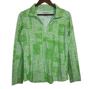 IBKUL Andrea Long Sleeve M UPF 50 1/4 Zip Golf Tennis Top Lime Green Mesh Sleeve